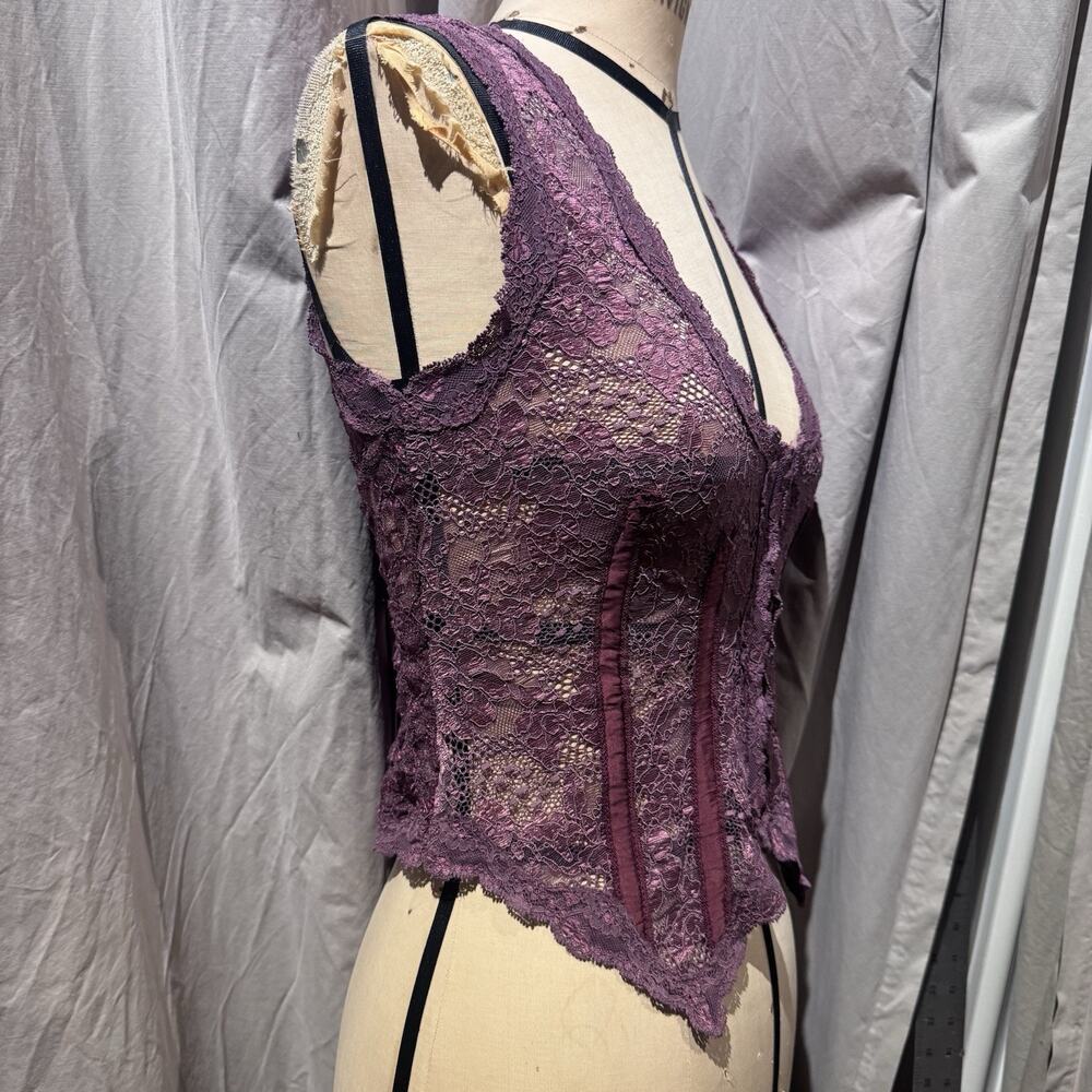 Ann Ferriday VTG Unworn Mixed Stretch Lace / Silk Hook N Eye Corset Vest Top S - Picture 2 of 5